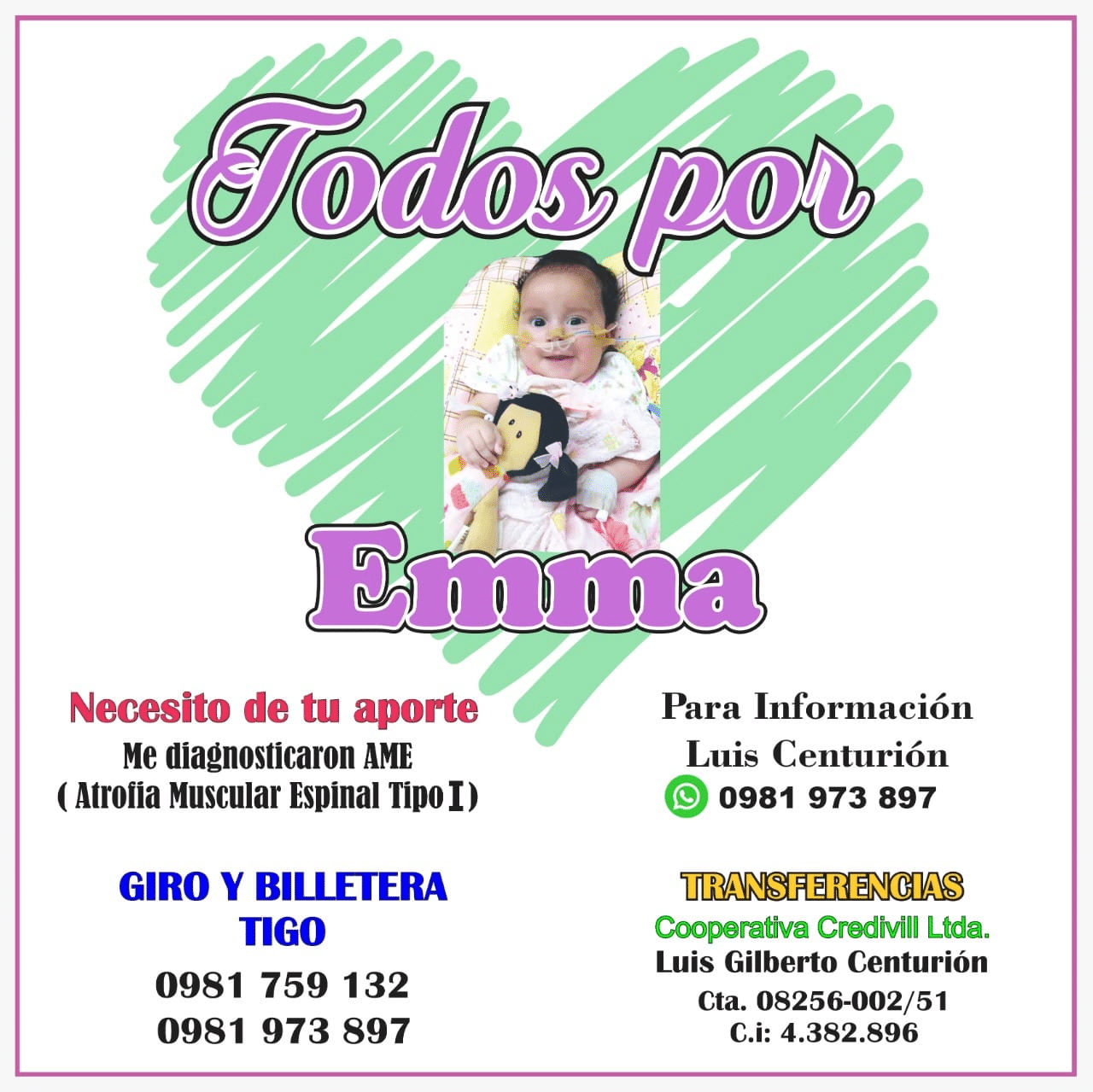 ¡Emita nos necesita! Sus padres apelan a la solidaridad para sostener costoso tratamiento