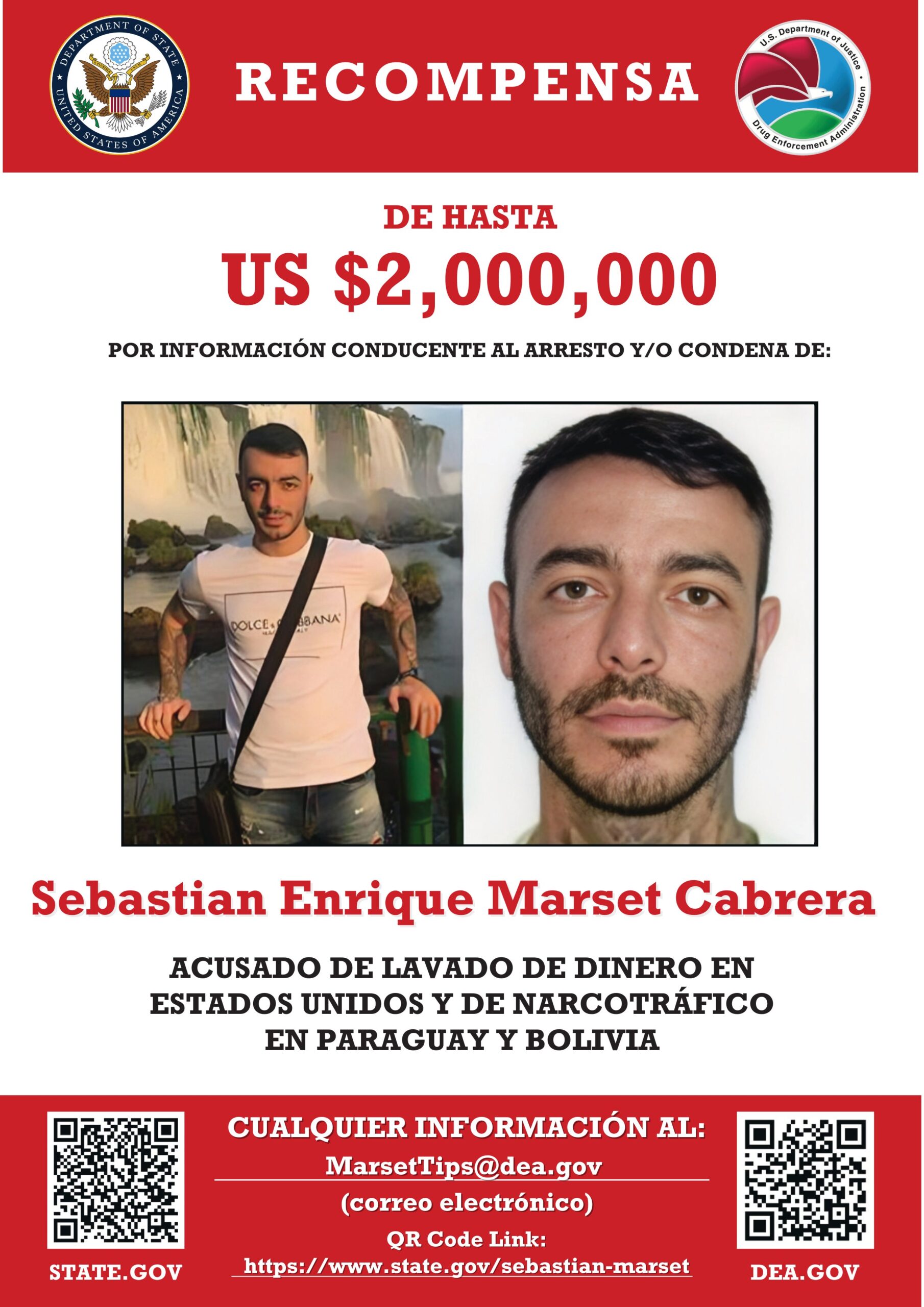 Estados Unidos ofrece recompensa de hasta USD 2 millones por información sobre Marset