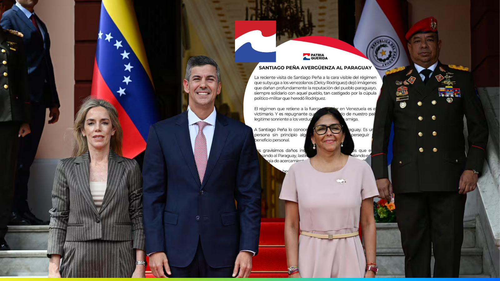 Patria Querida afirma que la visita de Santiago Peña a Delcy Rodríguez en Venezuela “avergüenza” al Paraguay